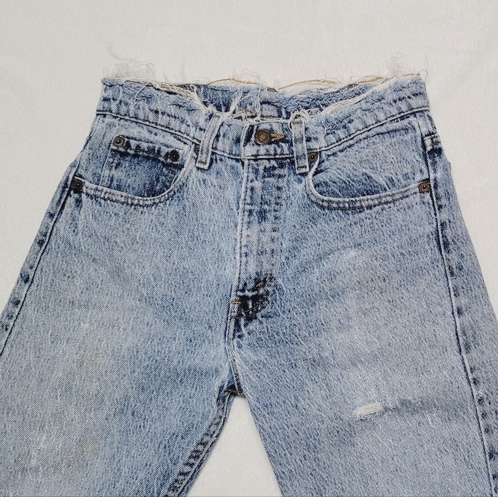 80s Levi's Vintage Distressed Acid Wash Slim Fit High Waist Ribcage Denim Jeans - Picture 4 of 15